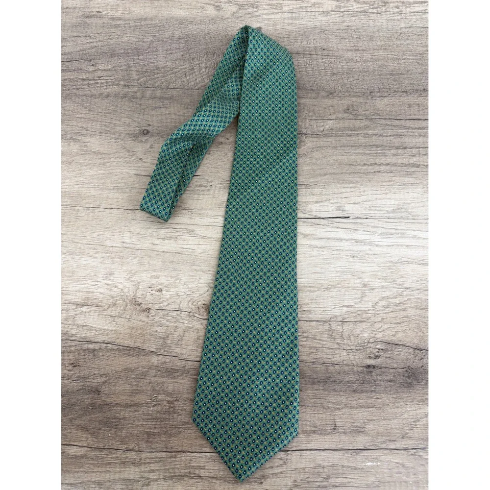 Lauren Ralph Lauren Mens Silk Tie Green Blue Yellow Micro Paisley Hand Finished